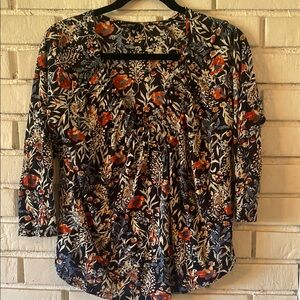 Lucky Brand Pintuck Pleated 3/4 sleeve top